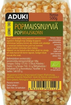 Aduki Luomu Popcorn Maissinjyvät