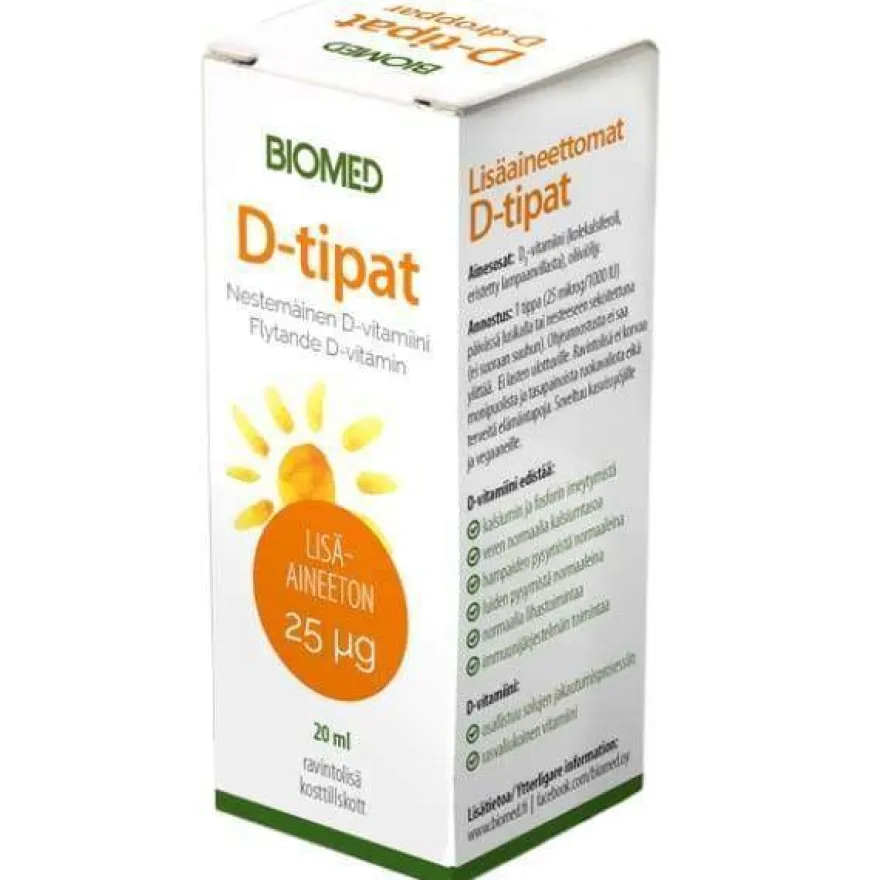 Biomed Lisäaineettomat D-vitamiinitipat 25 mikrog
