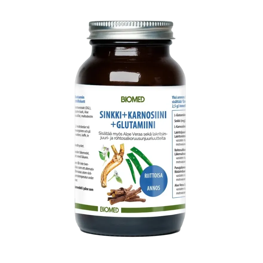 Biomed Sinkki + Karnosiini + Glutamiini -juomajauhe
