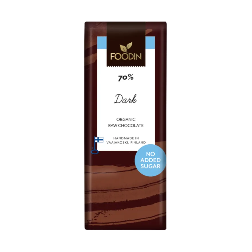 Foodin Luomu Sokeroimaton Raakasuklaalevy Dark 70 %