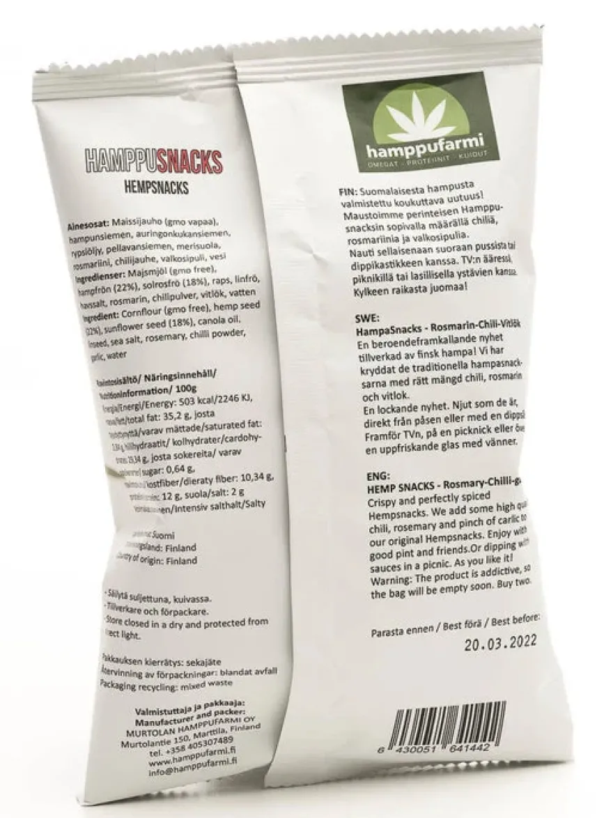 Hamppufarmi HamppuSnacks Rosmariini-Chili-Valkosipuli