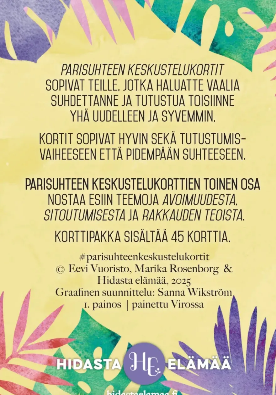 Hidasta Elämää Parisuhteen Keskustelukortit 2