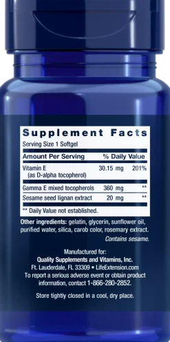 Life Extension Gamma E Mixed Tocopherols with Sesame Lignans