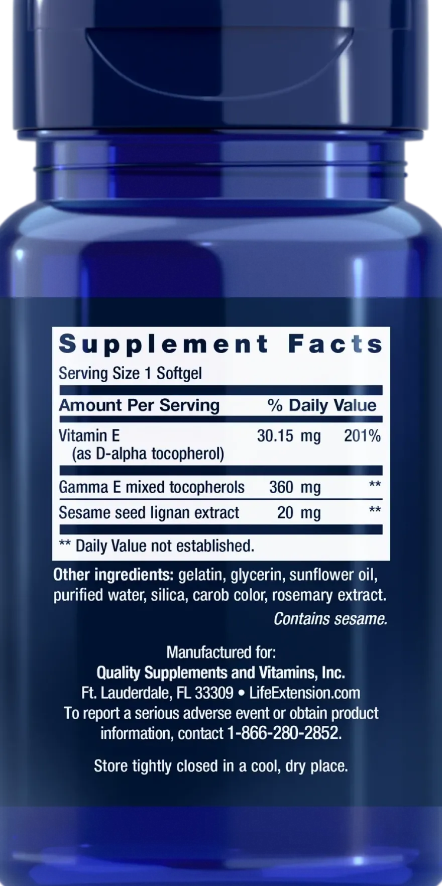 Life Extension Gamma E Mixed Tocopherols with Sesame Lignans