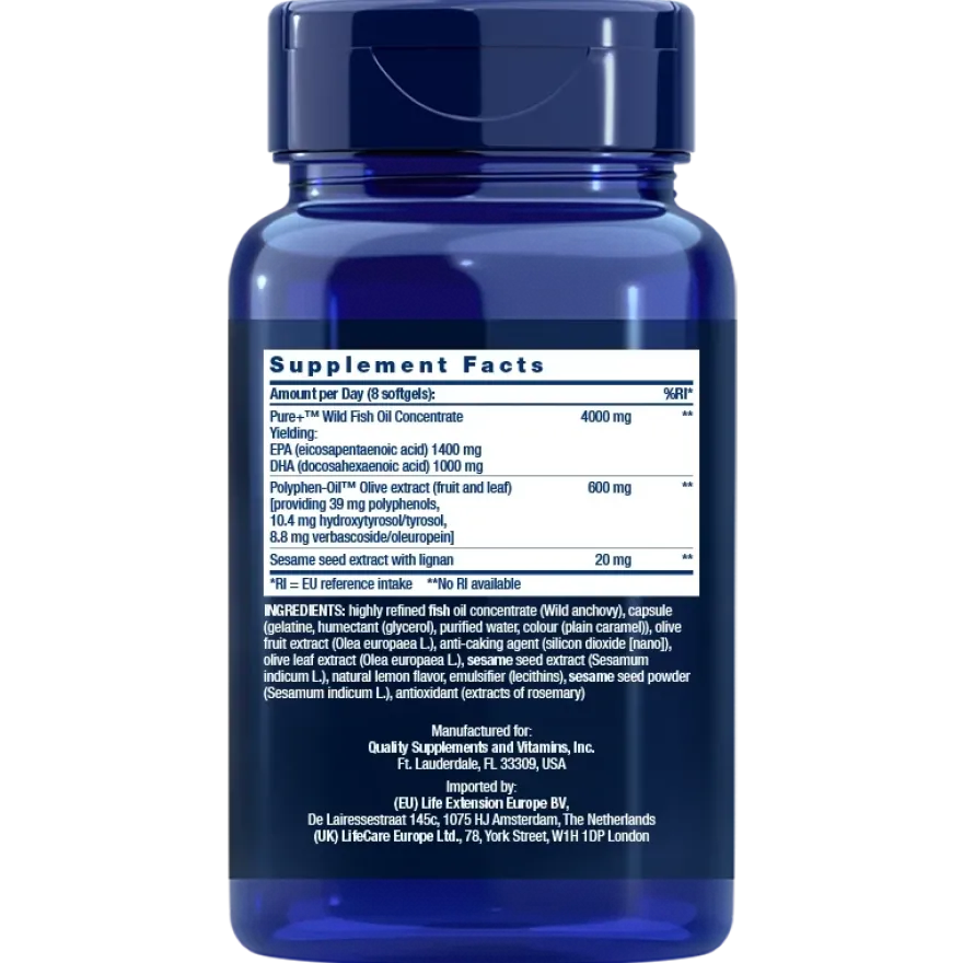 Life Extension Super Omega-3 EPA/DHA Fish Oil, Sesame Lignans & Olive Extract