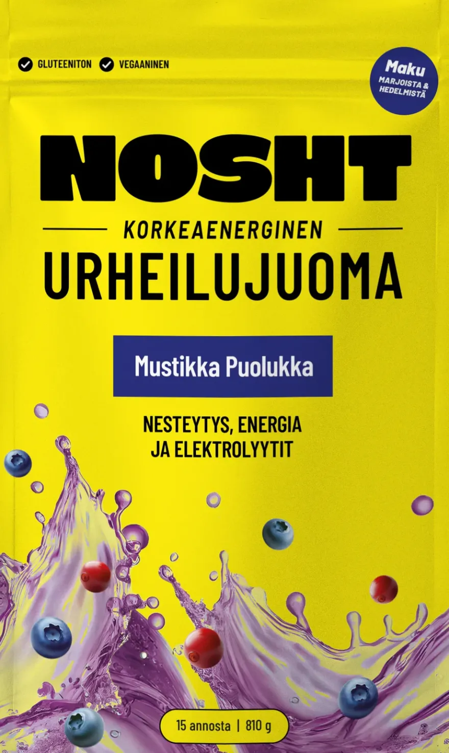 Nosht Korkeaenerginen Urheilujuoma Mustikka & Puolukka