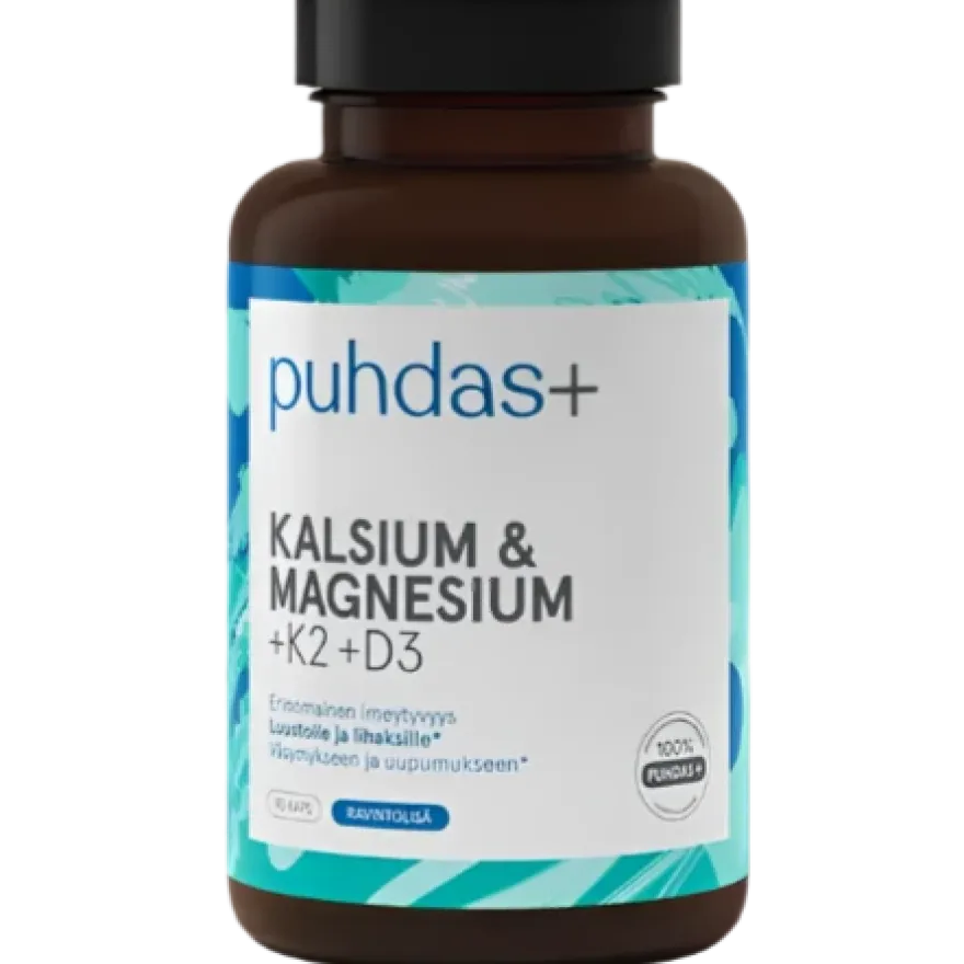 Puhdas+ Kalsium & Magnesium + K2-vitamiini + D3-vitamiini