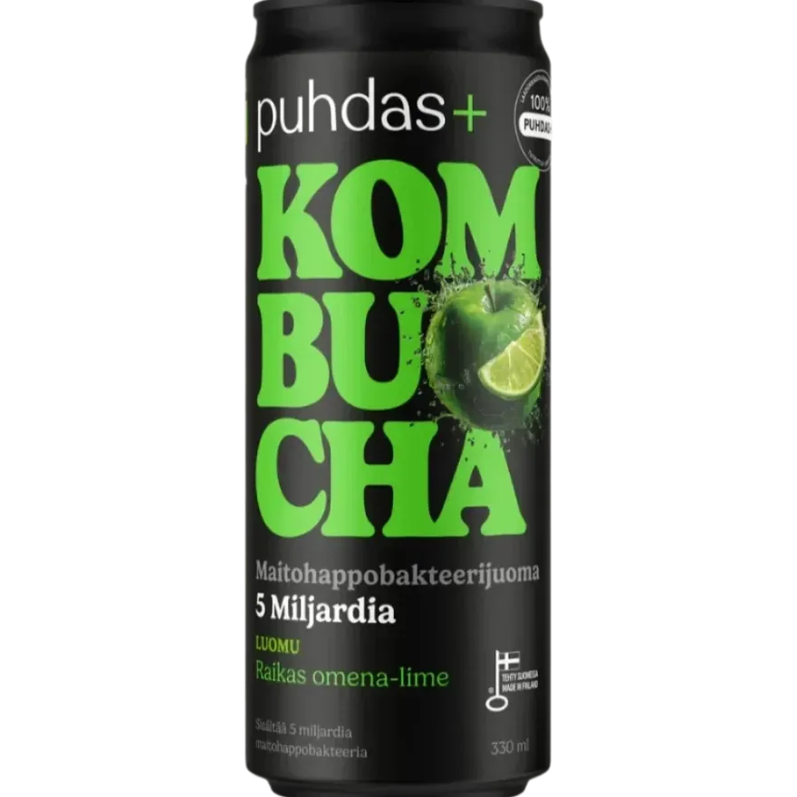 Puhdas+ Luomu Kombucha Raikas Omena-Lime (Parasta ennen 25.11.2026)
