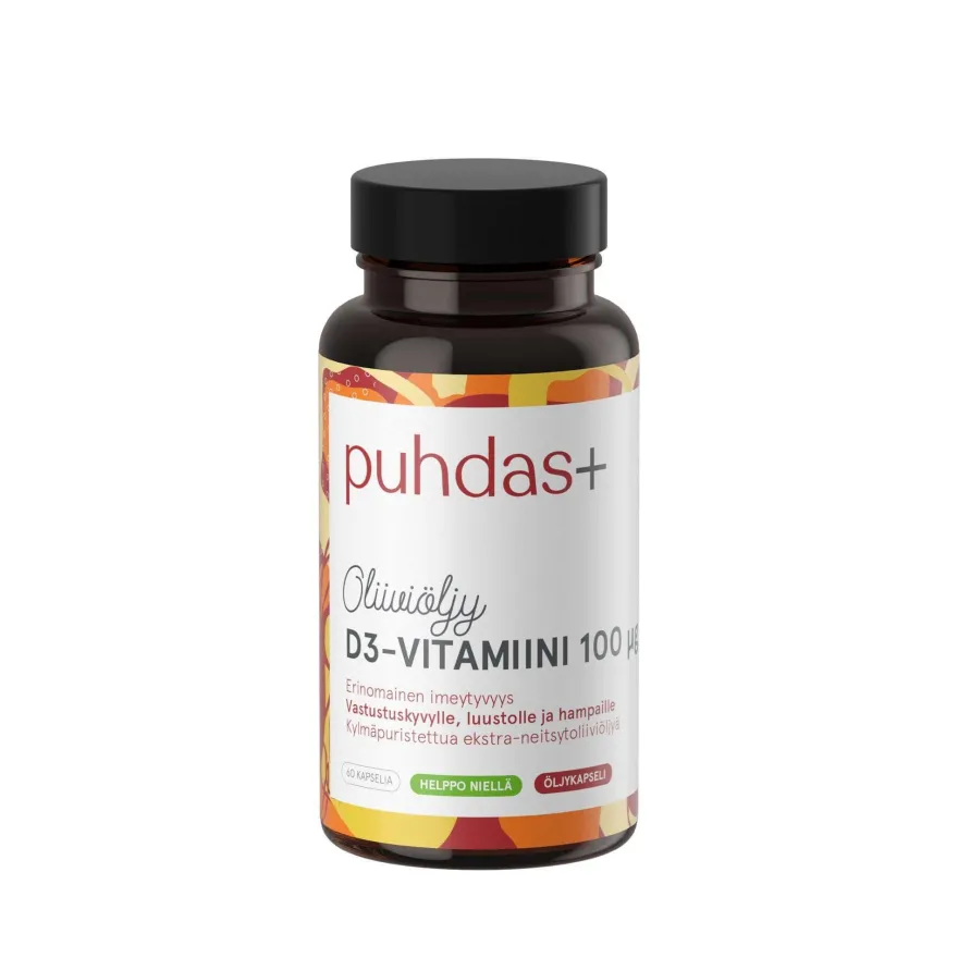 Puhdas+ Oliiviöljy D3-vitamiini 100 mikrog