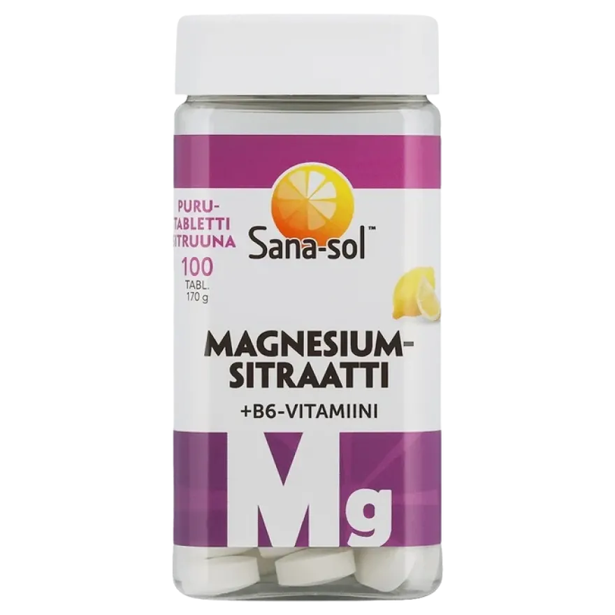 Sana-sol Magnesiumsitraatti + B6-vitamiini purutabletti
