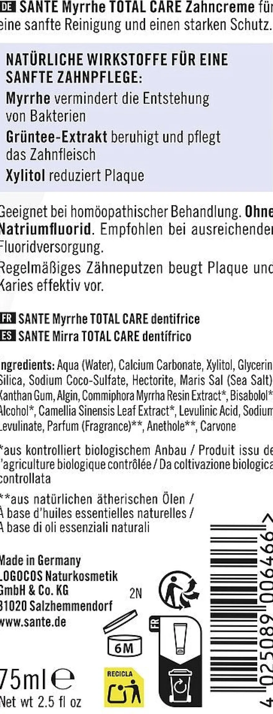 Sante Total Care Fluoriton Hammastahna Mirha