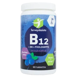 Terveyskaista Pitkävaikutteinen B12+B6+Foolihappo Mustikka